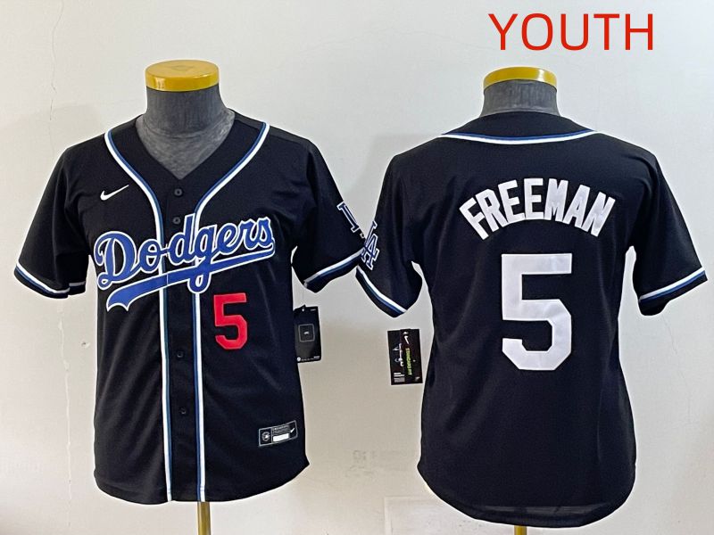 Youth 2025 Los Angeles Dodgers #5 Freeman Black Three generations Fashion Nike MLB Jersey style 5->youth mlb jersey->Youth Jersey